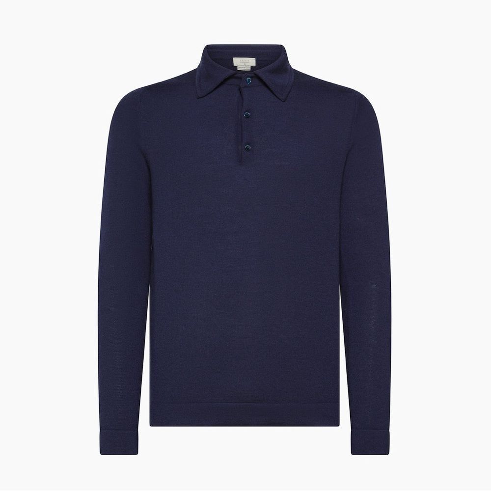 KA/NOA Cashmere Dominic Long Sleeve Knit Polo Navy Size M
